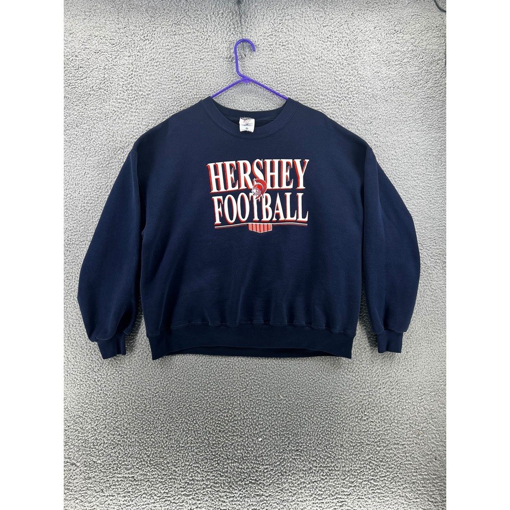 VTG 90s Hershey Football Trojans Crewneck Sweatshirt Navy Blue Men 2XL PA READ